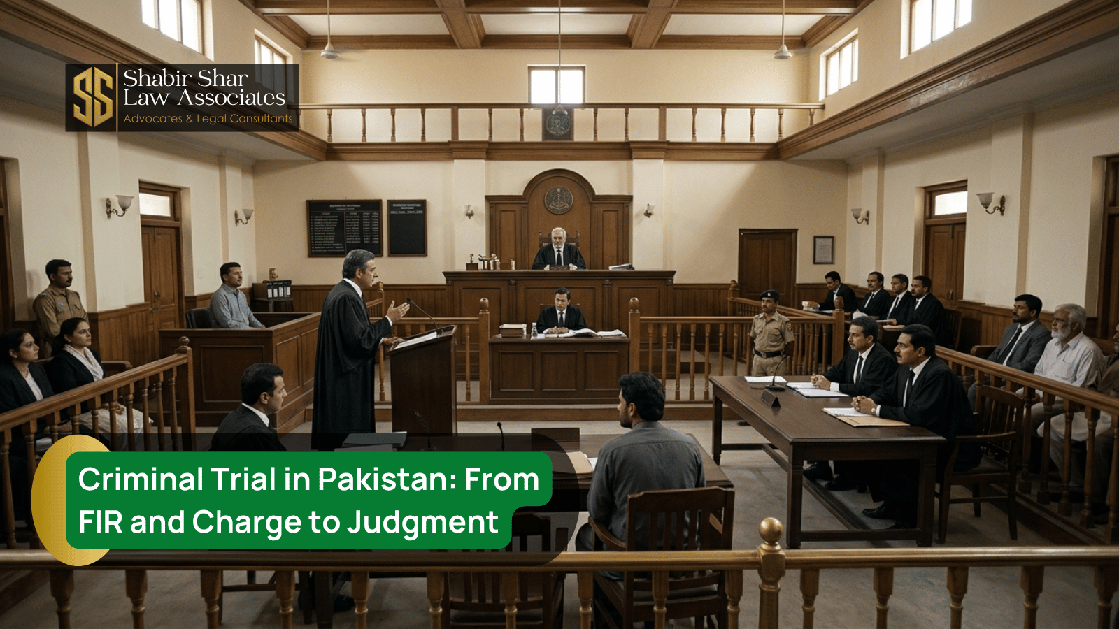Criminal trial courtroom process from charge and evidence to judgment in Pakistan