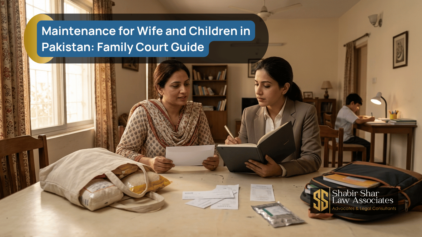 Maintenance for wife and children and household support concept in Pakistan