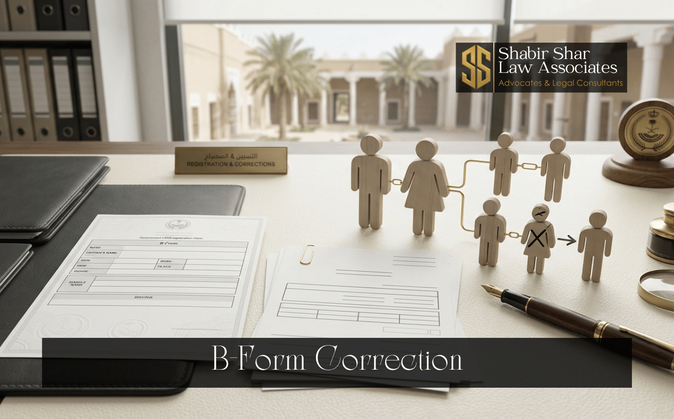 Child registration record and family figures representing B-Form correction assistance