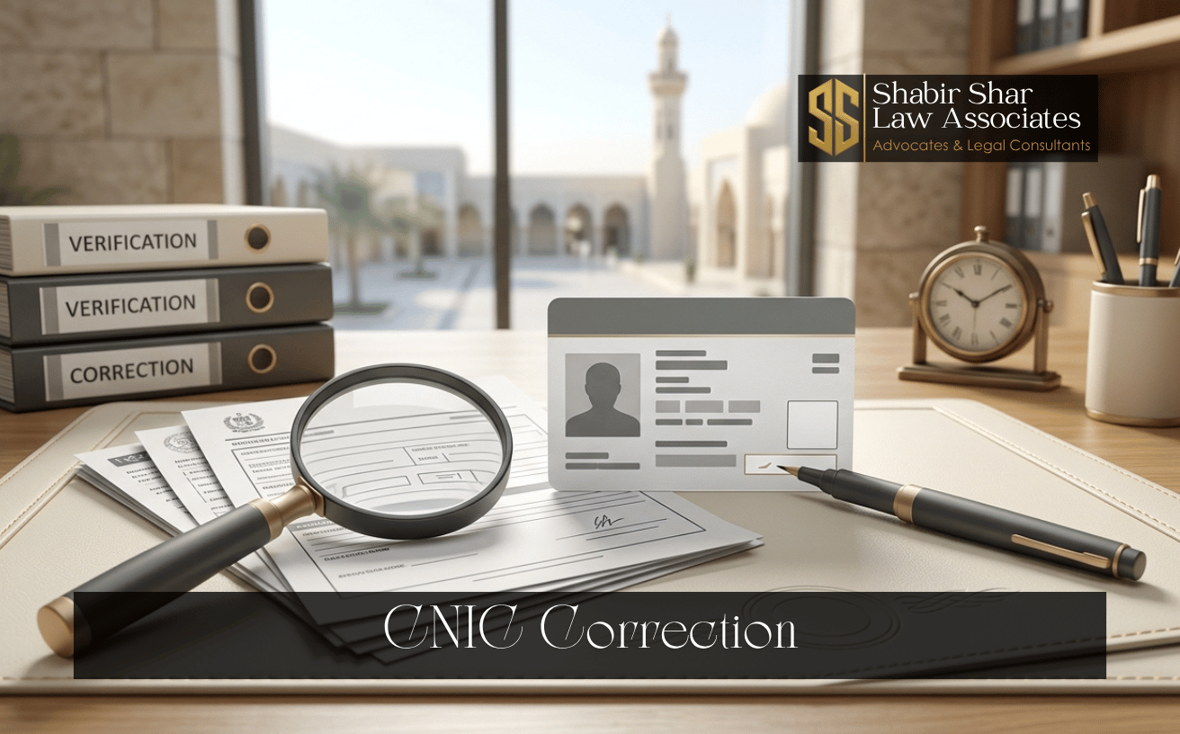Generic identity card and verification documents representing CNIC correction in Karachi