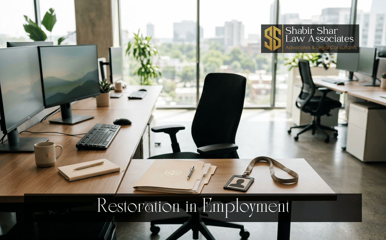 Reopened professional workstation representing restoration and reinstatement in employment