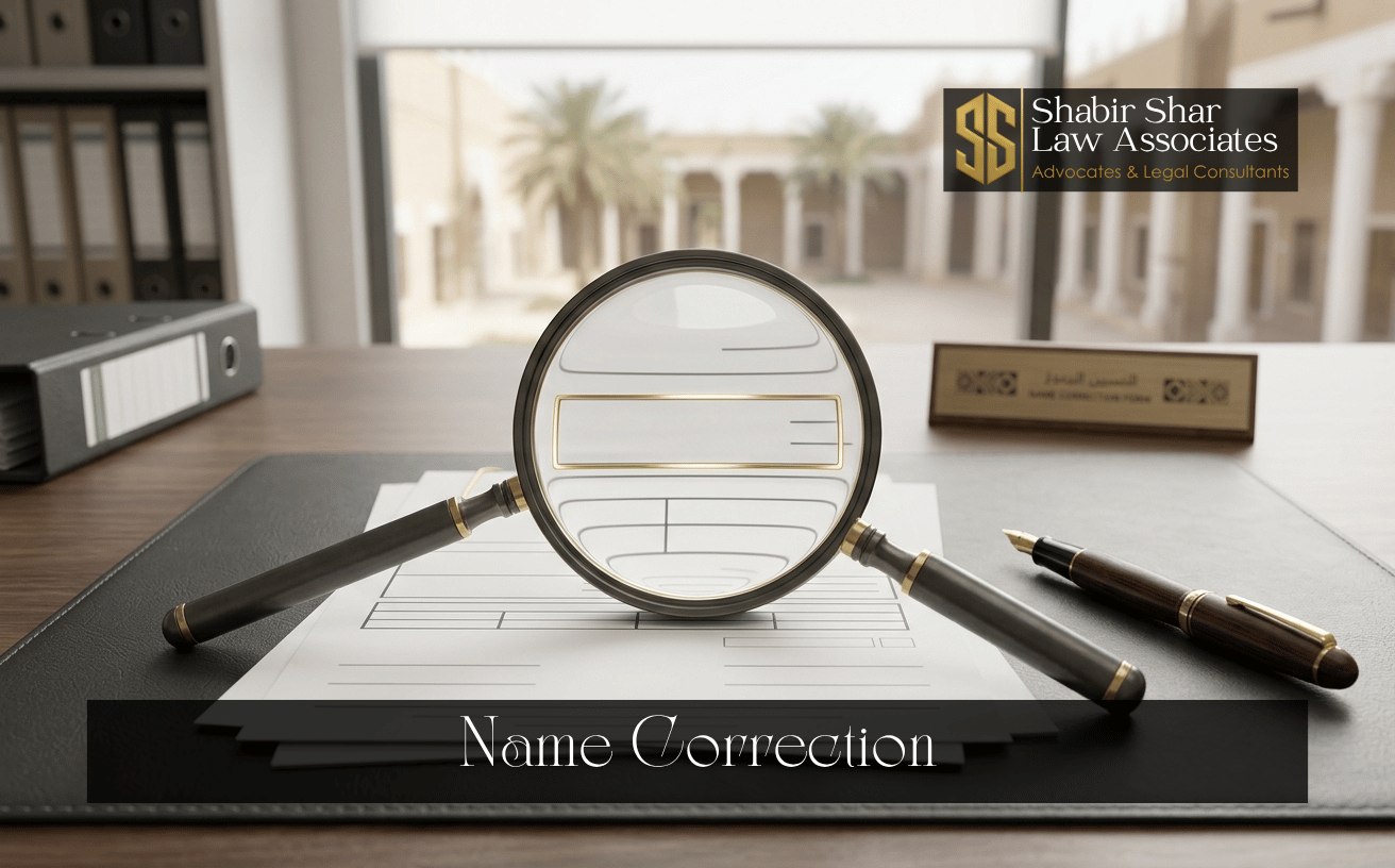 Official record under review representing legal name correction assistance in Karachi