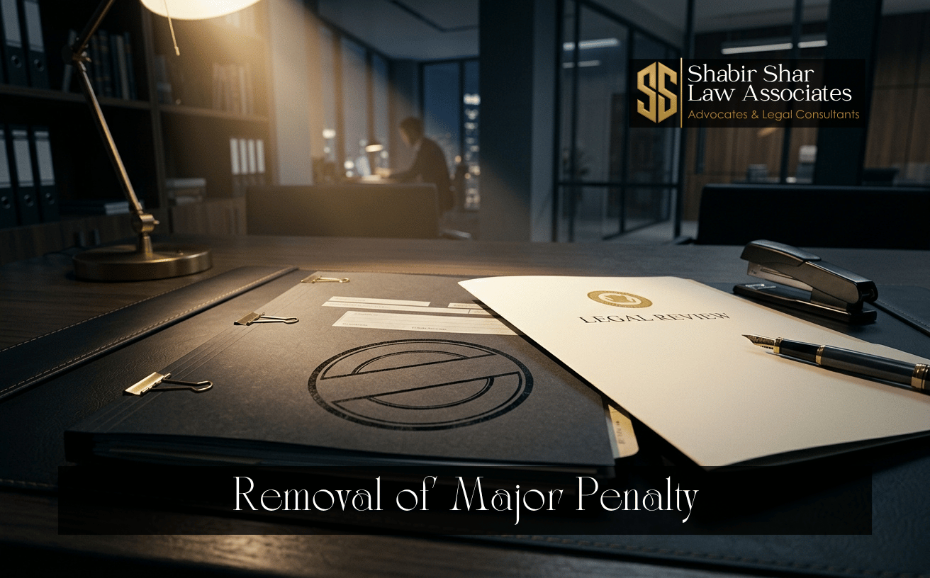 Employment disciplinary file under legal review representing removal of a major penalty
