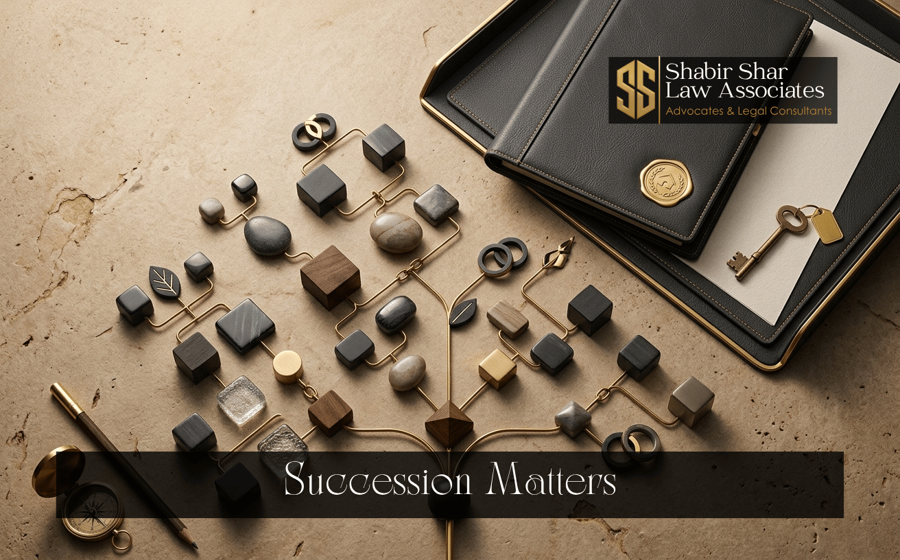 Family estate documents and house key representing succession matters in Karachi