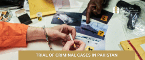 Courtroom in Pakistan during a criminal trial with judge, lawyer, and accused present