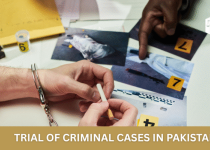 Courtroom in Pakistan during a criminal trial with judge, lawyer, and accused present